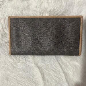 Celine vintage Macadam long wallet in brown coated canvas with leather trim.